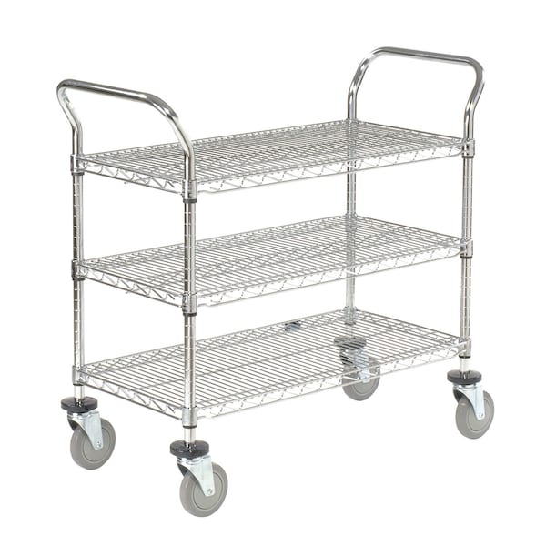 Nexel Chrome Utility Cart w/3 Shelves & Poly Casters, 1200 lb. Capacity, 60inL x 24inW x 39inH 560147 - main